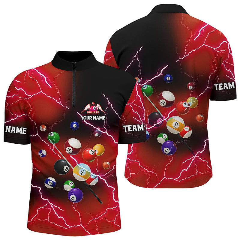Custom Red Men's Quarter-Zip Billiard Shirts - Thunder Lightning T1002