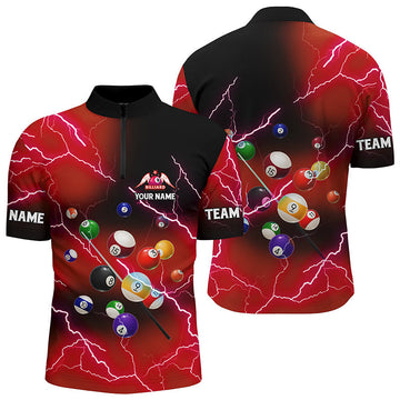 Custom Red Men's Quarter-Zip Billiard Shirts - Thunder Lightning T1002