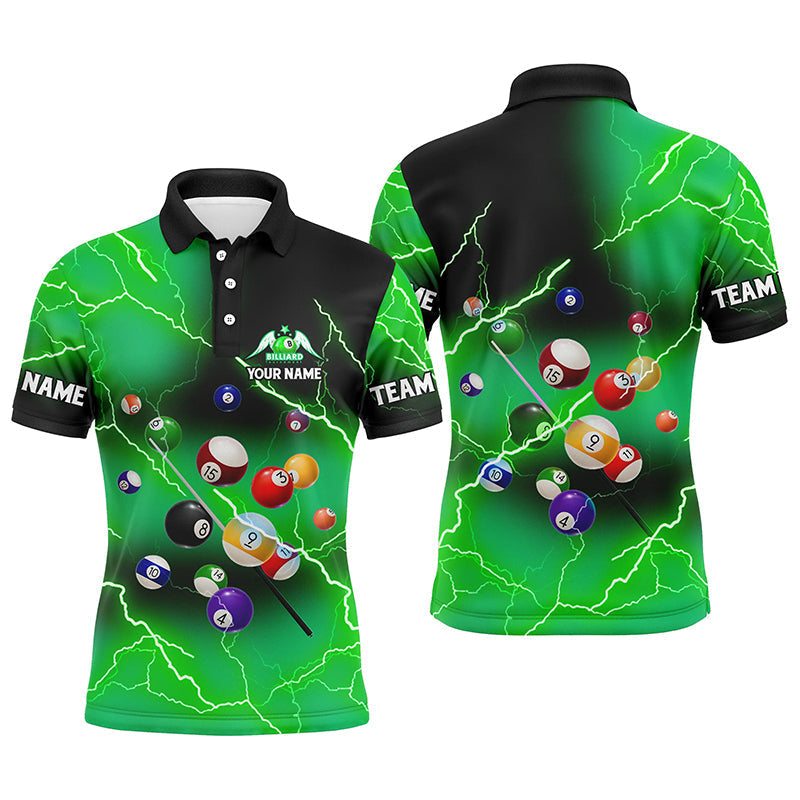 Custom 3D Polo Shirt for Men - Green Thunder Lightning Billiard Balls T1003
