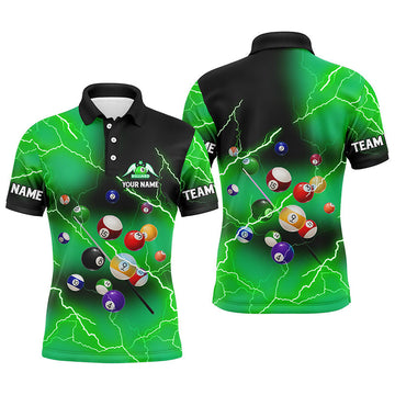 Custom 3D Polo Shirt for Men - Green Thunder Lightning Billiard Balls T1003