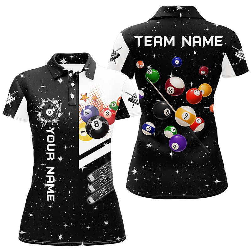 Custom Black 3D Billiard Ball Women's Polo Shirt T1160