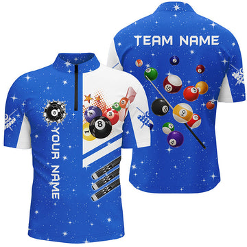 Personalised Blue 3D Billiard Balls Men's Quarter-Zip Jersey T1162