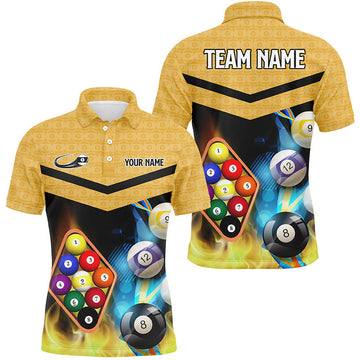 Men's Yellow 3D Polo & Quarter-Zip Shirts - Custom Billiard 9 Ball Jerseys T1718
