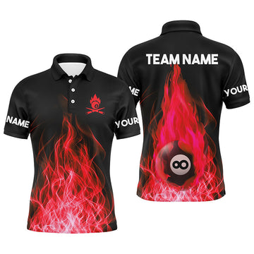 Custom Name Red Flaming Billiard 3D Polo Shirt for Men T0451