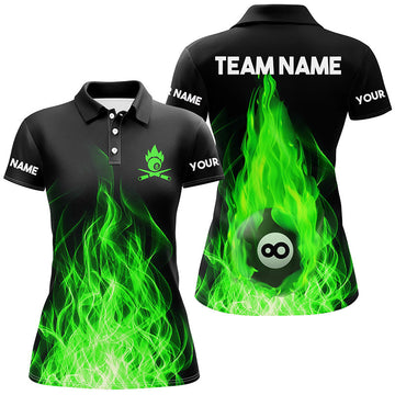 Women's Custom Green Flaming Billiard 3D Polo Shirt T0452