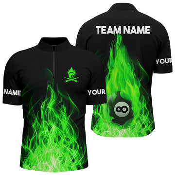 Men's Custom Green Flaming Billiard 3D Quarter-Zip Shirt T0452