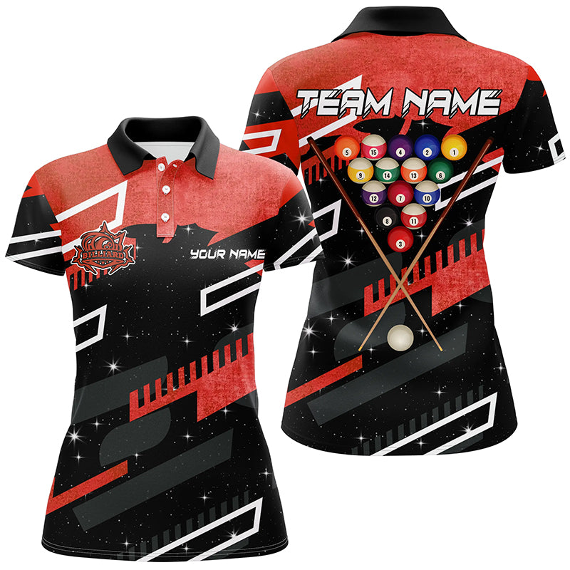 Women's Custom 3D Red Galaxy Billiards Polo Shirt T0466