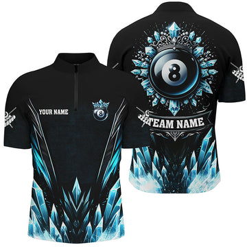 Custom Blue 8 Ball Pool Crown Men's Quarter-Zip Shirt T1169