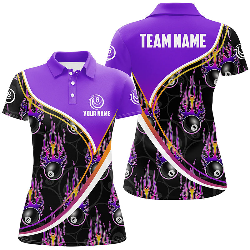 Custom Purple & Black 3D Billiard Women's Polo Shirt with Name T0268