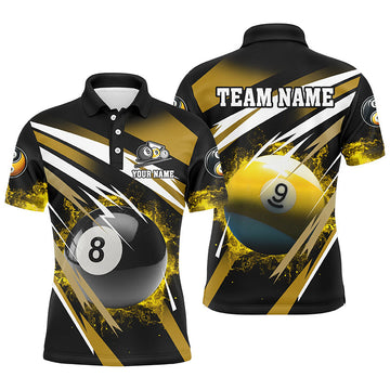 Men's Yellow Billiards Polo Shirt - Custom 8 & 9 Ball Design T1369