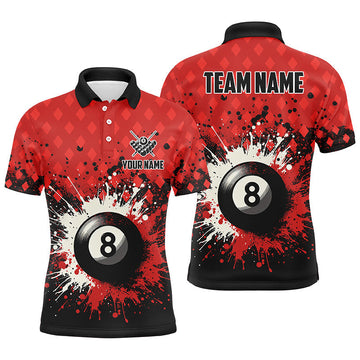 Custom Red Grunge 8 Ball Pool Polo Shirt for Men T1183