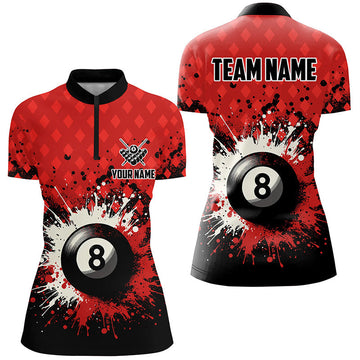 Personalised Red Grunge 8 Ball Pool Women's Quarter-Zip Shirt T1183
