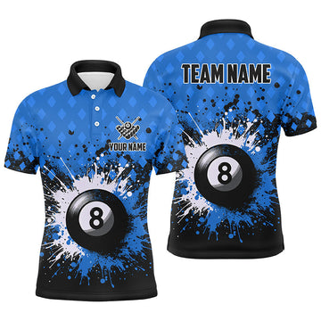 Custom Blue Grunge 8-Ball Pool Polo Shirt for Men T1184
