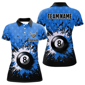 Personalised Blue Grunge Pool Polo for Women - Custom Billiard Team Jersey T1184