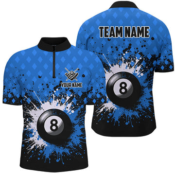Men's Blue Grunge 8 Ball Pool Quarter-Zip Shirt T1184