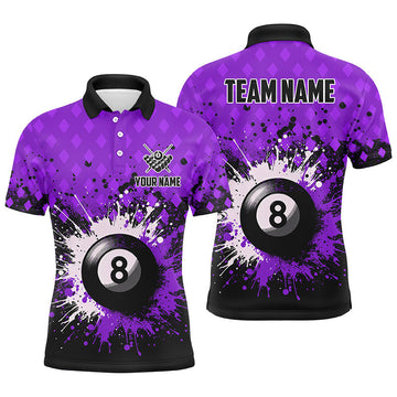 Custom Purple Grunge 8 Ball Pool Men's Polo Shirt T1185