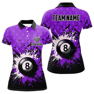 Custom Purple Grunge 8 Ball Pool Women's Polo Shirt T1185
