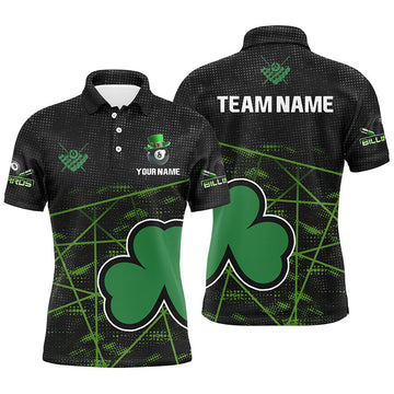Men's Black & Green St Patrick's Day Shamrock Billiard Polo Shirt T1046