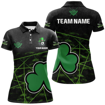 Women's Black Green St Patrick's Day Billiard Polo Shirt T1046