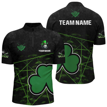 Men's Black & Green St Patrick's Day Shamrock Billiard Quarter-Zip Shirt T1046