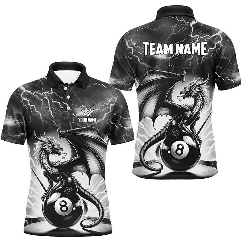 Custom Black 8-Ball Pool Shirts for Men - Lightning Thunder Dragon Billiard Jerseys T2431