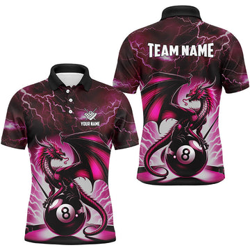 Custom Pink 8-Ball Pool Shirts for Men - Lightning Thunder Dragon T2432
