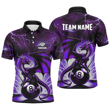 Custom Purple 8-Ball Pool Shirt for Men - Lightning Thunder Dragon Design T1758