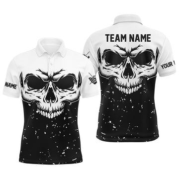 Men's Black & White Skull Billiard Polo Shirt T0704