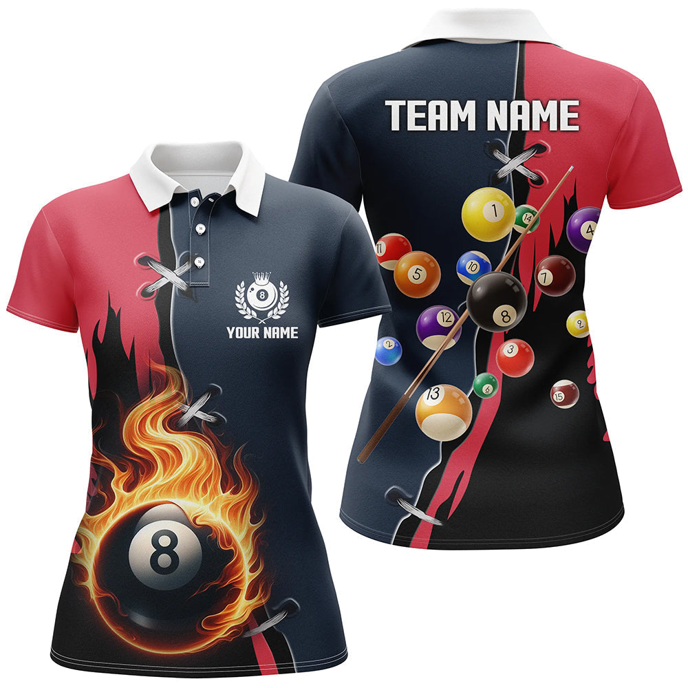 Custom Red & Navy 8-Ball Pool Polo for Women T1080