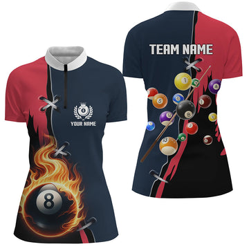 Women's Red Navy 8-Ball Pool Quarter-Zip Jersey T1080