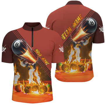 Men's 3D Fire Billiard 8 Ball Quarter-Zip Shirt T1206