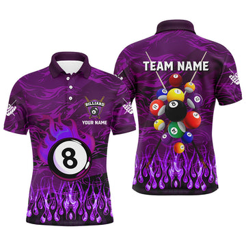 Custom Purple 3D Fire Flame Billiard Polo Shirt for Men T1413