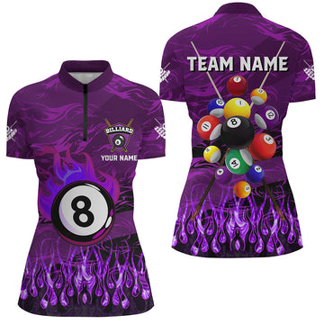 Purple Flame 3D Billiard Balls Women's Quarter-Zip Jersey T1413