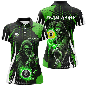 Green Skeleton 8 & 9 Ball Billiard Shirts for Women T2463