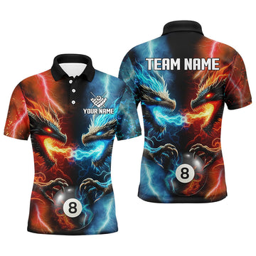 Men's Custom Dragon Pool Shirts - Orange & Blue Billiards 8 Ball Jersey T2465