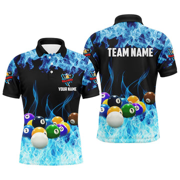 Men's Custom Pool Polo Shirt - Blue Smoke Billiard Balls T0355