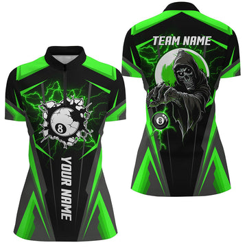 Green Grim Reaper Women's Billiard Quarter-Zip Jersey T1112