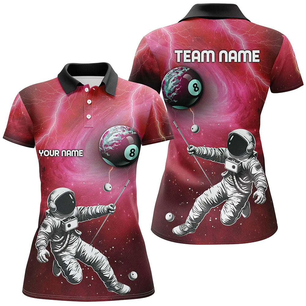 Women's Funny 3D Printed Red Galaxy Astronaut Pool Shirt T2018