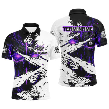 Men's Purple Grunge Style Billiard Shirt with Lightning Skull T2237