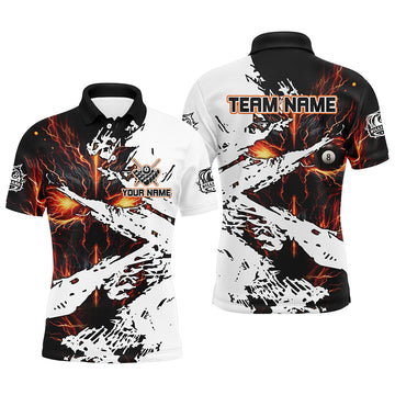 Men's Custom Orange Lightning Skull Billiard Shirt T2238