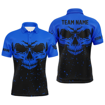Men's Black and Blue Skull Billiards Polo Shirt T0734