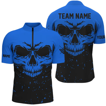 Men's Black & Blue Skull Billiards Quarter-Zip Shirt T0734