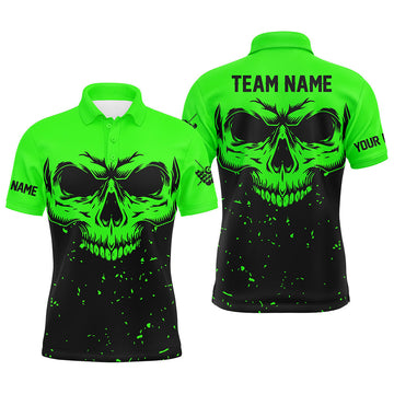 Men's Black & Green Skull Billiard Polo Shirt T0735