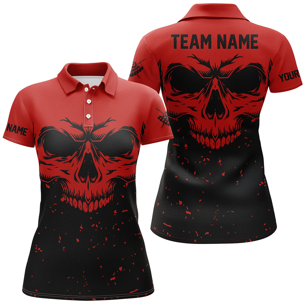 Grunge Black Red Skull Billiard Women's Polo Shirt T0736