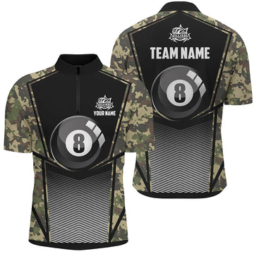 Men's Green Camo 8 Ball Pool Quarter-Zip Shirt T1244