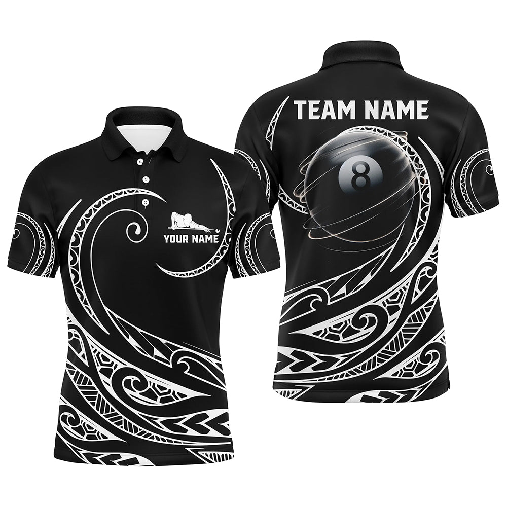 Custom Black & White Tribal 8 Ball Pool Polo Shirt for Men T1454