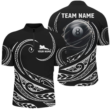 Men's Black & White Tribal 8 Ball Pool Quarter-Zip Shirt T1454