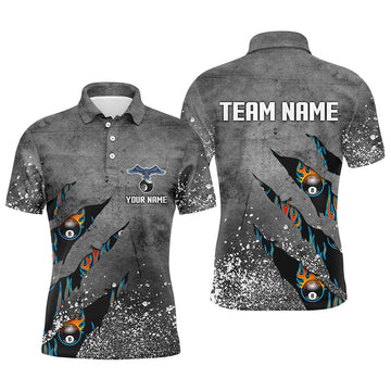 Men's Grey Grunge Billiard Polo Shirt - Custom Team Name T0594