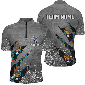 Men's Grey Grunge Billiard Quarter-Zip Shirt T0594