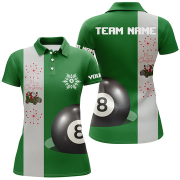 Green Merry Christmas 8-Ball Billiard Women's Polo Shirt T0406